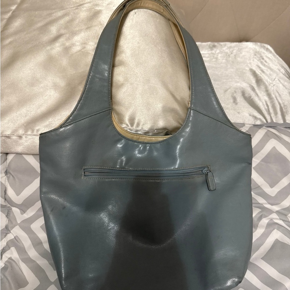 Elegant Blue Leather Tote Shoulder Bag